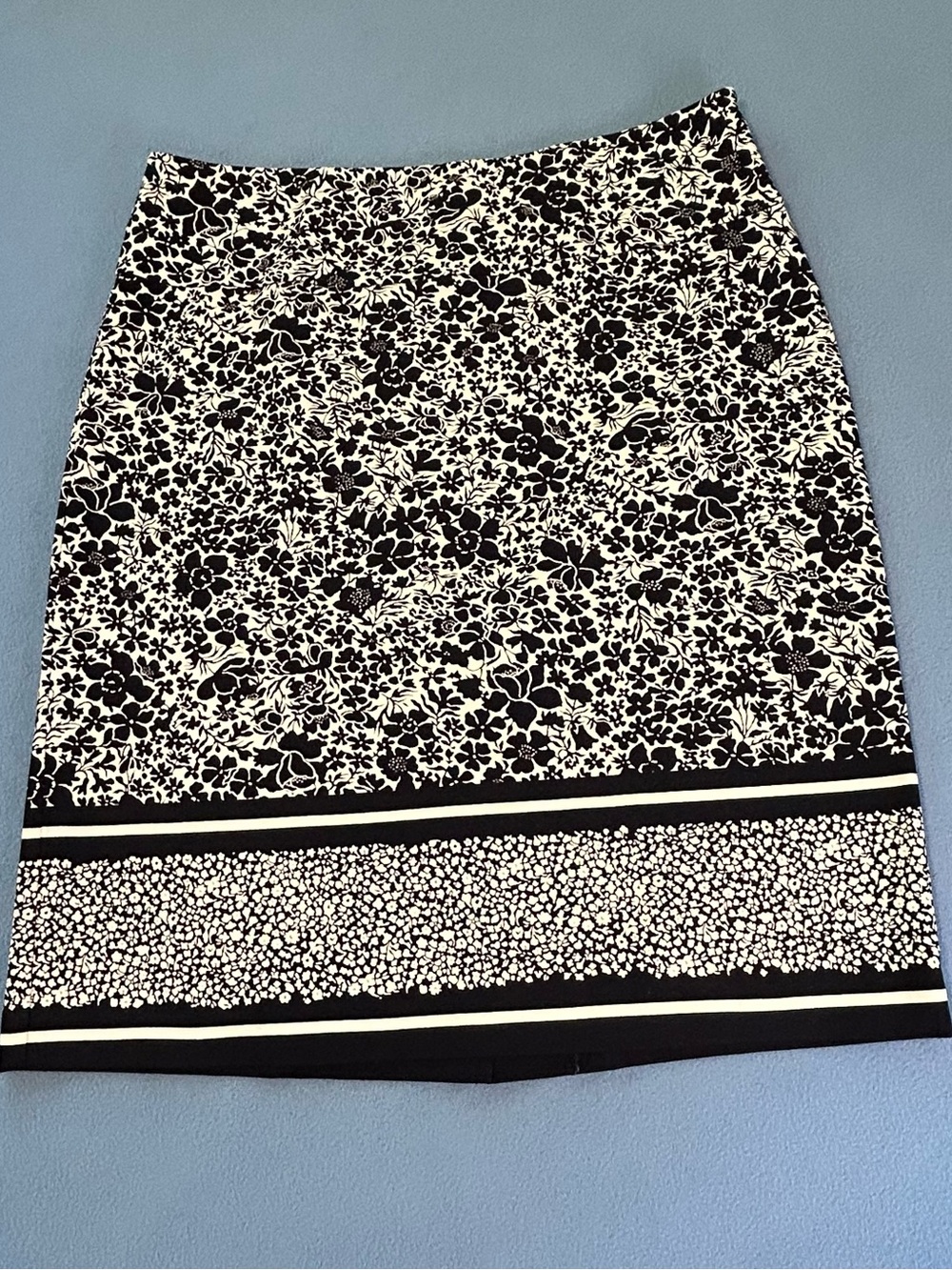 Margaret M Black & White Floral Border Pencil Skirt